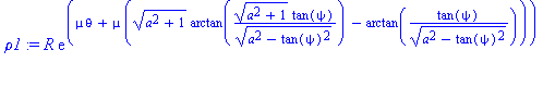 (Typesetting:-mprintslash)([rho1 := R*exp(mu*theta+mu*((a^2+1)^(1/2)*arctan((a^2+1)^(1/2)*tan(psi)/(a^2-tan(psi)^2)^(1/2))-arctan(tan(psi)/(a^2-tan(psi)^2)^(1/2))))], [R*exp(mu*theta+mu*((a^2+1)^(1/2)...