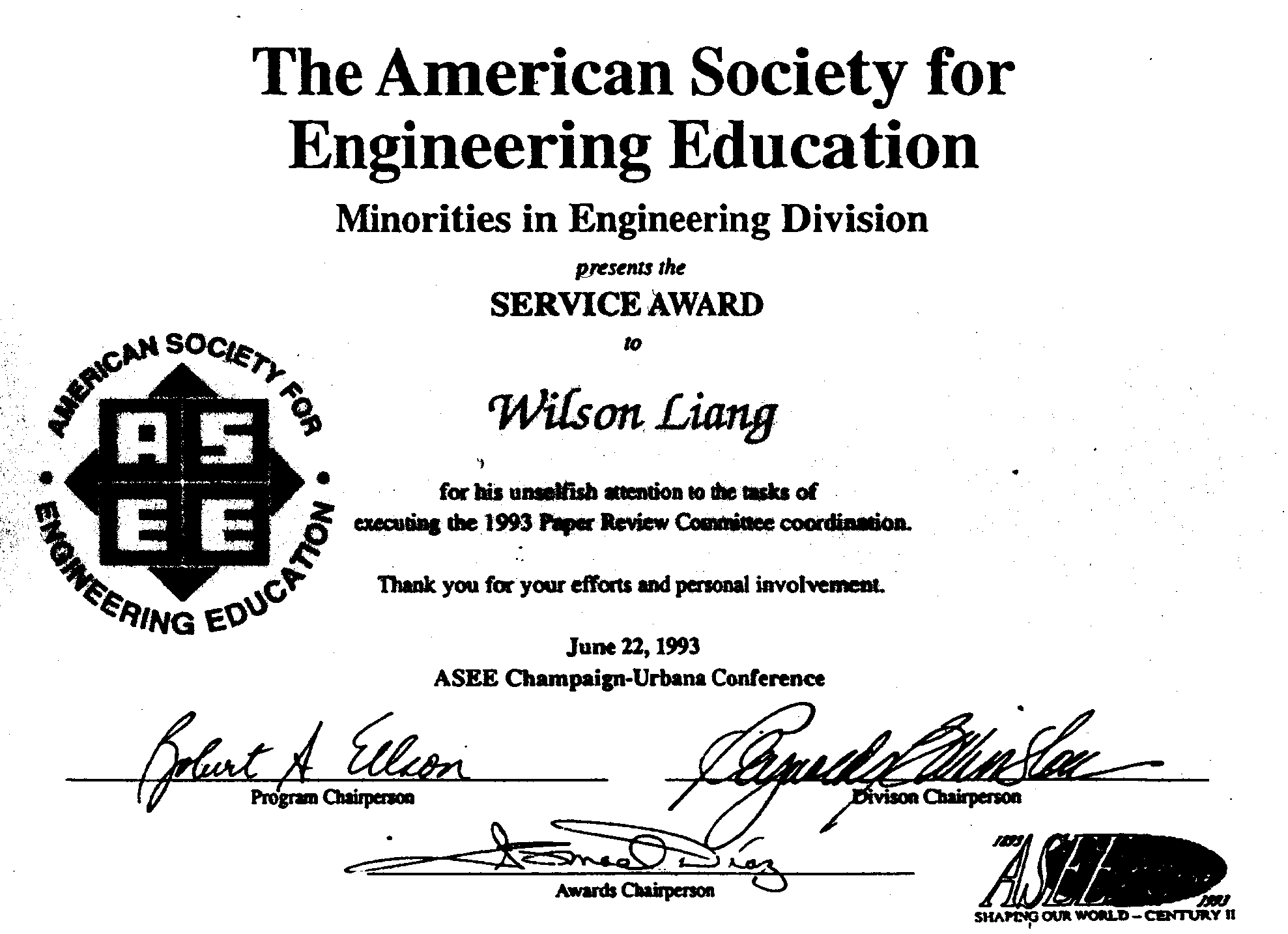 [A service award certificate]